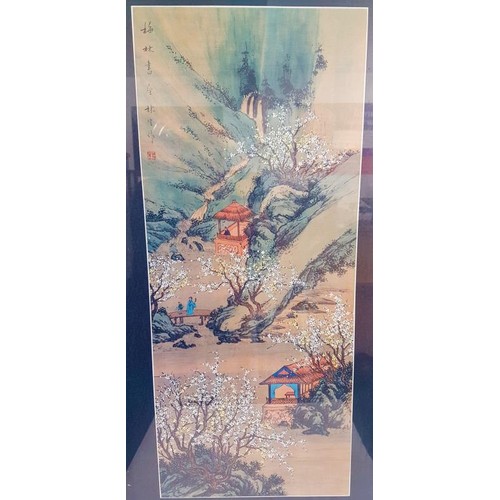 340 - Framed Oriental Scene on Silk - Overall c. 22 x 39ins