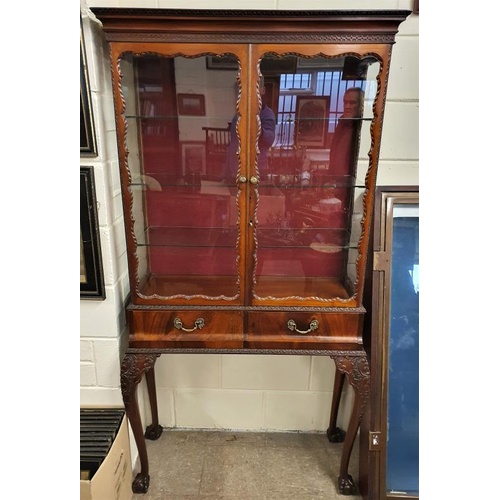 366 - Edwardian Mahogany Chippendale Style Two Display Cabinet on Stand with ball and claw feet - 39 x 74i... 