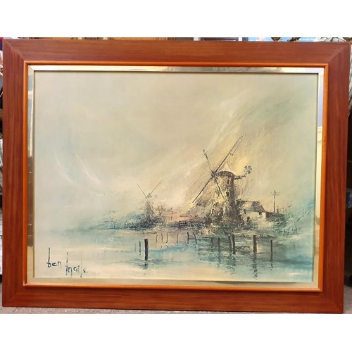 373 - Framed Print - 'Windmills' by Ben Maile - c. 42 x 33ins