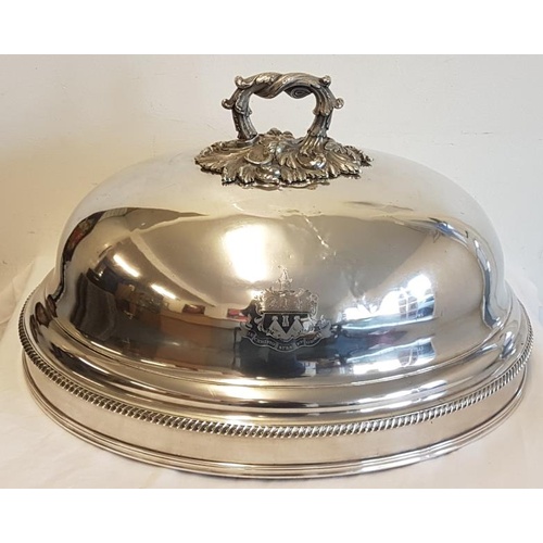 377 - Georgian Sheffield Plated Meat Cloche Cover (1910), the full Coat of Arms to front over the inset Pl... 
