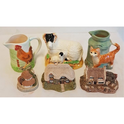 390 - Three James Herriot Collection Ornaments and three Lilliput Lane style cottages (6)