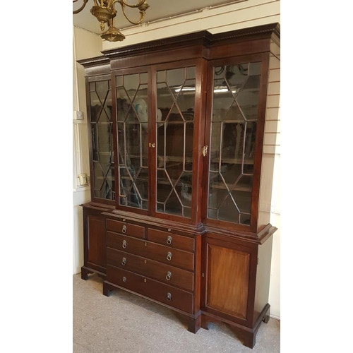 393 - Very Fine Quality Georgian Mahogany Breakfront Bookcase, the moulded top above four astragal glazed ... 