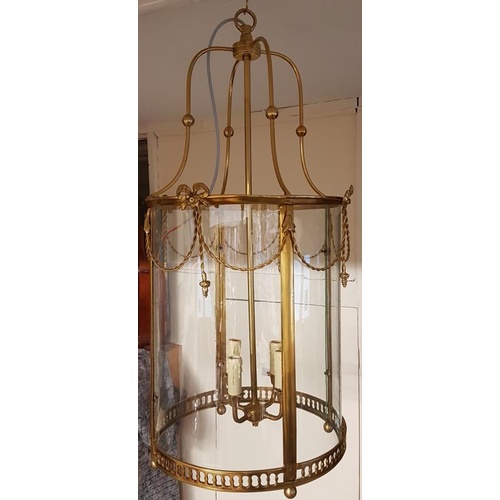 394 - Large Georgian Style Brass Circular Hall Lantern (working) - 33ins tall