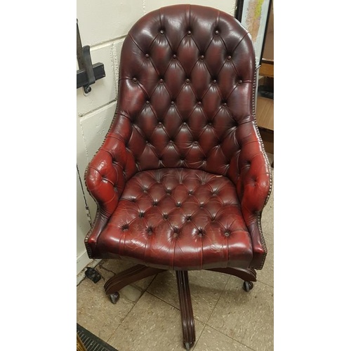 439 - Oxblood Leather Button Back Swivel Office Chair