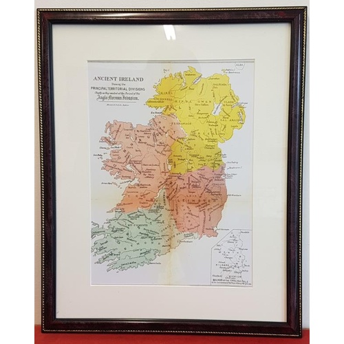 443 - Framed Coloured Map of Ancient Ireland during Norman Invasion (1169/1175) - Overall c. 17.5 x 21.5in... 