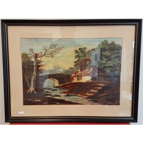 454 - OOB by Peter Smith -'River Beside Mill and Castle' - Overall c. 17.5 x 21.5ins