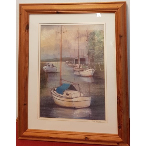 463 - Framed Print - Boats on Shannon by Trudi Killeen - c. 21 x 17ins