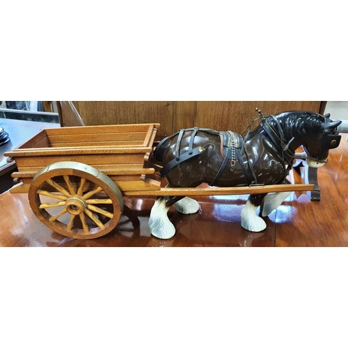 492 - Large Ceramic Shire Horse and Two Wheel Cart