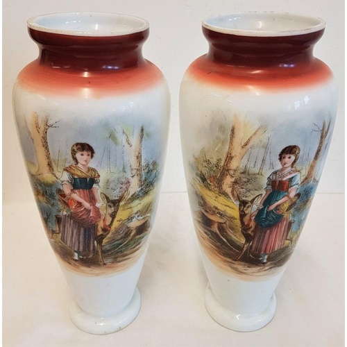 501 - Pair of German Porcelain Vases with scenes of a Young Girl with Deer