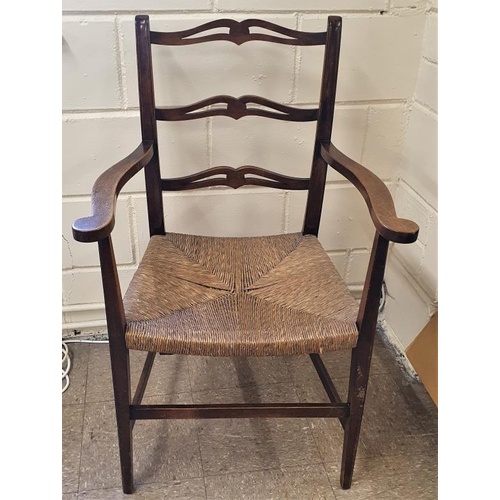 519 - Edwardian Oak Ladder Country Chair with woven rope seat