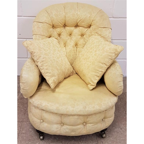 539 - Victorian Lady's Armchair with button back upholstery and turned legs