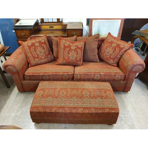 550 - Large Upholstered Victorian Style Settee with Matching Ottoman - 7ft long