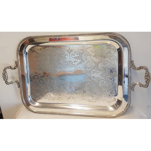 557 - Two Handled Silver Plated Tea Tray with all over engraving