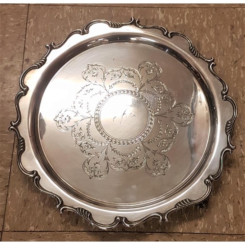 562 - Nice Quality Silver Plated Card Tray with decorative border and raised on ball and claw feet