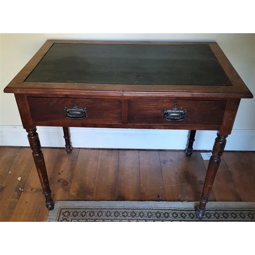 563 - Edwardian Mahogany Writing Table with a leather writing surface above a long frieze drawer and raise... 