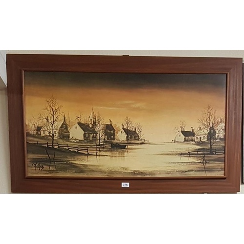 478 - Signed OOC - River Scene with Cottage - Overall c. 46 x 26ins