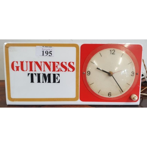 195 - Original Guinness Time Light Up Pub Clock (mains), c.12 x 5.5in