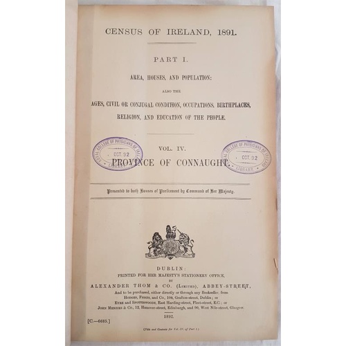 72 - Census of Ireland 1897 - Vol IV Province of Connaught. Dublin 1892