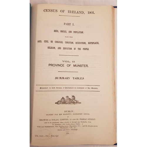 75 - Census of Ireland 1901. Provinces of Leinster, Munster, Ulster & Connacht. All bound in one volu... 