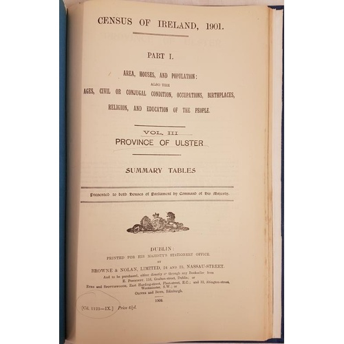 75 - Census of Ireland 1901. Provinces of Leinster, Munster, Ulster & Connacht. All bound in one volu... 