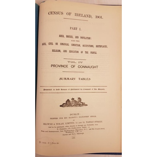 75 - Census of Ireland 1901. Provinces of Leinster, Munster, Ulster & Connacht. All bound in one volu... 