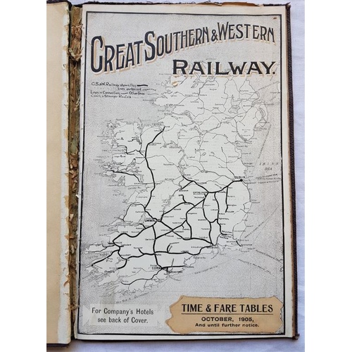 76 - Great Southern & Western Railway. Time & Fare Tables. October 1905. Large format. Map of rai... 