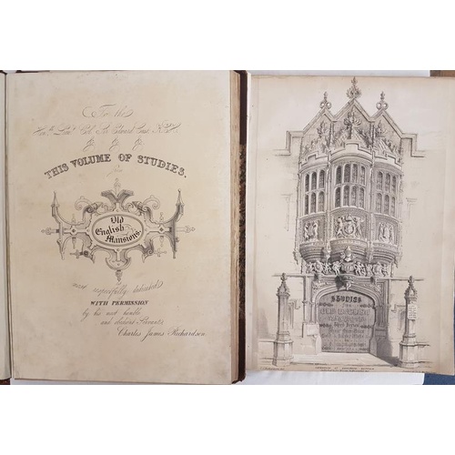 83 - Charles J. Richardson. Old English Mansions. 1841/48. 1st edition. 2 volumes. Folio. Numerous colour... 