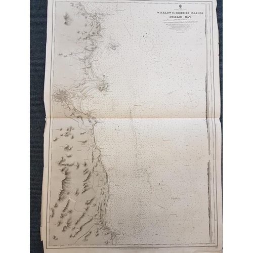 87 - Large decorative folding map, size 68 X 100 cms. Wicklow to Skerries Islands with Dublin Bay surveye... 