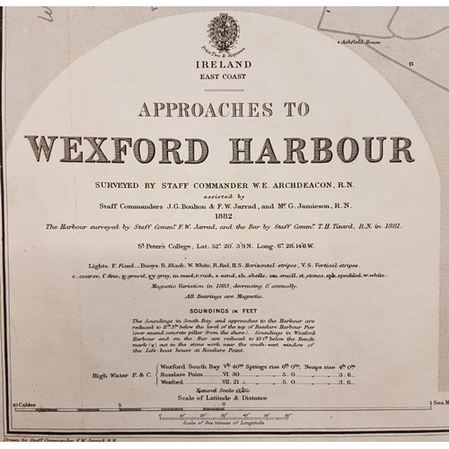 89 - Large folding map, size 68 X 100 cms “Approaches to Wexford Harbour surveyed by Comm. W.E. Archdeaco... 