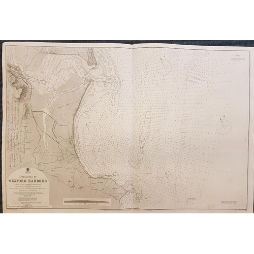 89 - Large folding map, size 68 X 100 cms “Approaches to Wexford Harbour surveyed by Comm. W.E. Archdeaco... 