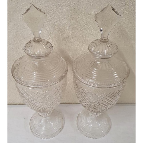 12 - Good Pair of Cut Glass Chemist's or Sweet Counter Jars (possibly mid-20th Century. No cracks or chip... 