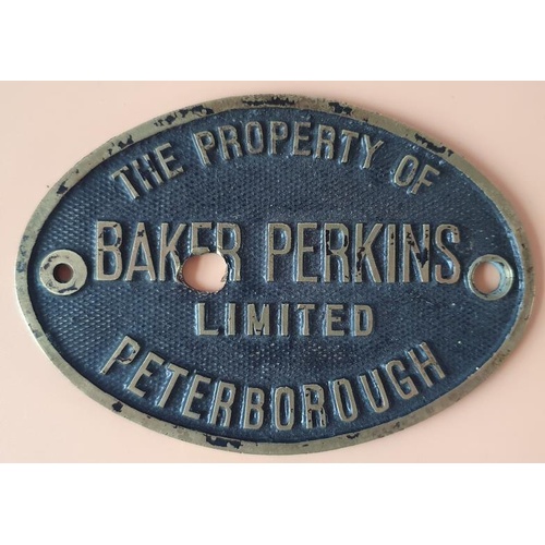 26 - Blackened Brass Machinery Badge: Baker Perkins