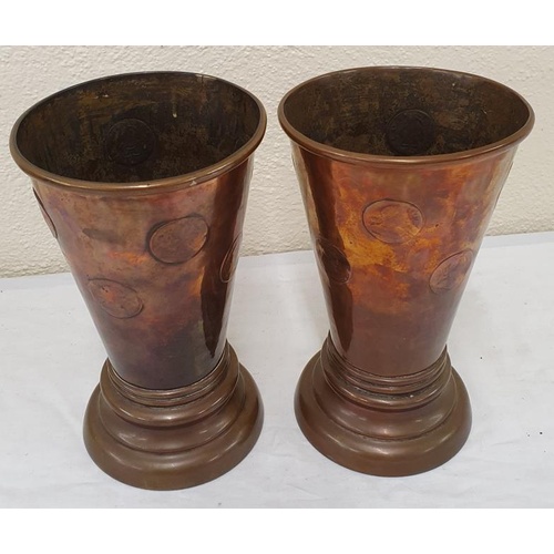 29 - Pair of Early 19th Century Copper Tavern Gambling Dice Vessels, with inset Hibernia Georgian Pennies... 