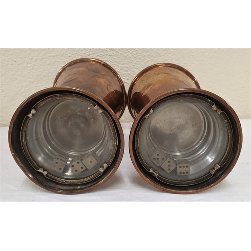 29 - Pair of Early 19th Century Copper Tavern Gambling Dice Vessels, with inset Hibernia Georgian Pennies... 