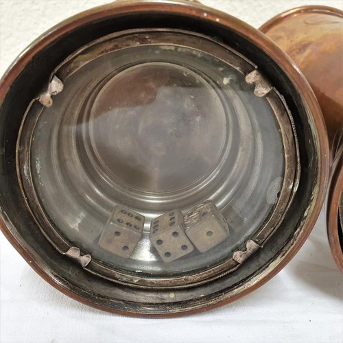 29 - Pair of Early 19th Century Copper Tavern Gambling Dice Vessels, with inset Hibernia Georgian Pennies... 