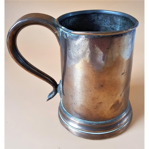 31 - Early 19th Century English Copper Tavern Mug with turned hardwood Base
