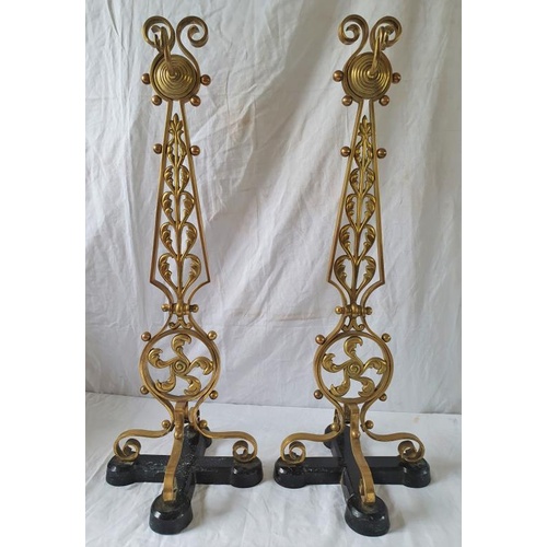 51 - Attributed to Christopher Dresser: Good Pair of Aesthetic Movement Andirons - 25ins tall