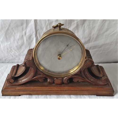 61 - Mid 19th Century Brass Cased Holosteric Barometer. The Case with Ring Hanging Loop above a Stepped R... 