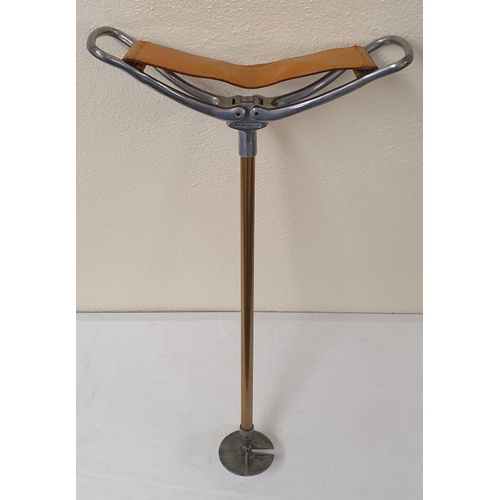 63 - Vintage Chrome and Leather Seated Shooting Seat/Stick