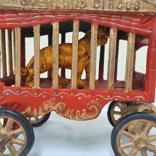 69 - Cast Iron Circus Horse Drawn Carriange with caged tiger. After the Original, c.10.5 x 7in