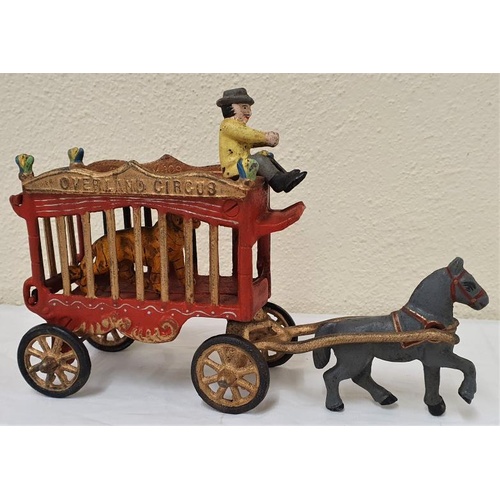 69 - Cast Iron Circus Horse Drawn Carriange with caged tiger. After the Original, c.10.5 x 7in