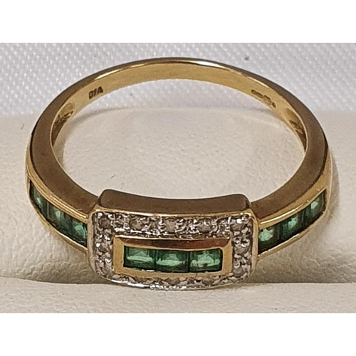 72 - 9ct Gold Emerald and Diamond Ring, c. size R