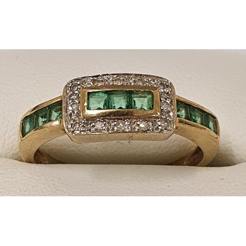 72 - 9ct Gold Emerald and Diamond Ring, c. size R