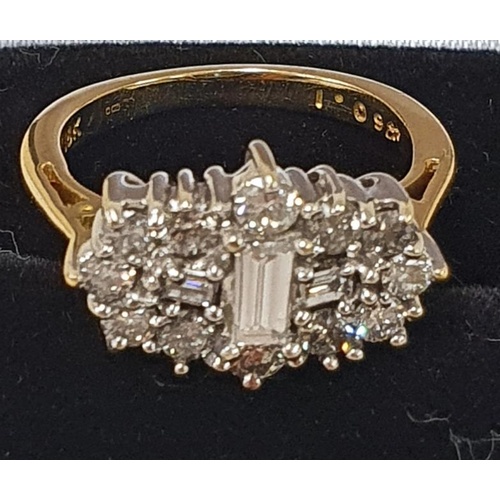 73 - 18ct Gold Diamond Cluster ring with Three Central Baguette Diamonds, c. size K1/2