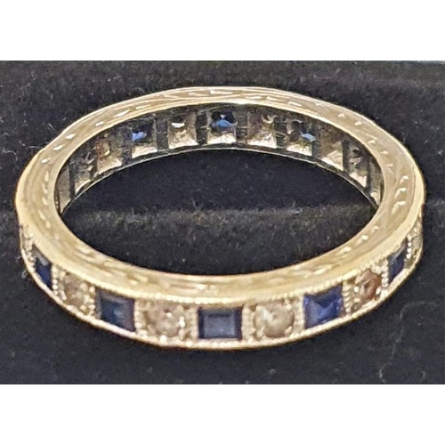 74 - 9ct White Gold, Sapphire and Diamond Band, c. size O