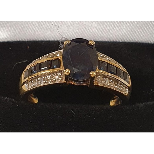 75 - 9ct Gold Diamond and Sapphire Ring, c.size N