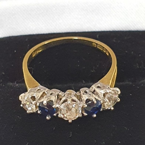 79 - 18ct Gold 5-stone Diamond and Sapphire Ring, c. size P