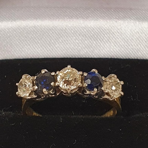 79 - 18ct Gold 5-stone Diamond and Sapphire Ring, c. size P