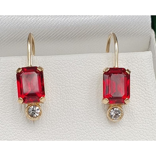 82 - Pair of Costume Jewellery Earrings - Red Stone