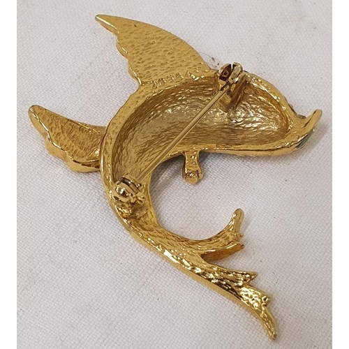 83 - Gold Plated Costume Dolphin Broooch, enamel with inset stones